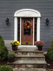 door, siding, insulation, stonework